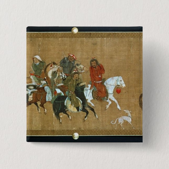 Bóton Quadrado 5.08cm Um comboio de Mongols, chineses, século XIV (Frente)