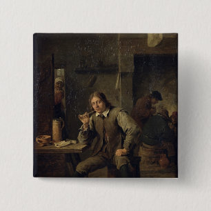 Bóton Quadrado 5.08cm Um fumador que inclina-se em uma mesa, 1643