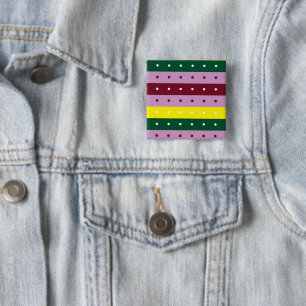 Bóton Quadrado 5.08cm um fundo listrado multicolorido com pontos