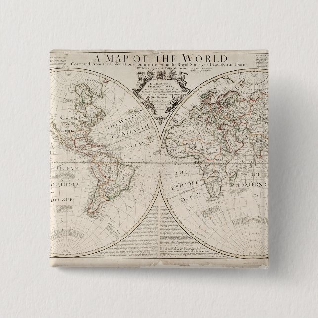 Bóton Quadrado 5.08cm Um mapa do mundo (Frente)