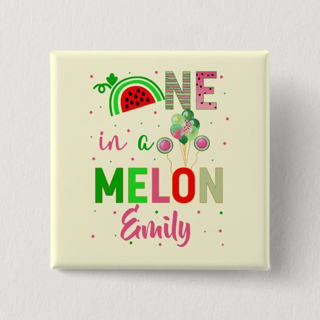 Bóton Quadrado 5.08cm Um na Melon Watermelon Birthday Girl (Frente)