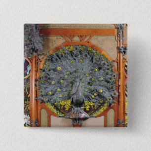 Bóton Quadrado 5.08cm Um pavão do painel central de uma pintura mural