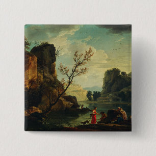 Bóton Quadrado 5.08cm Um rio com pescadores por Joseph Vernet 