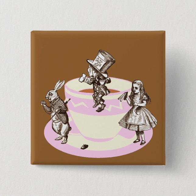 Bóton Quadrado 5.08cm Um tea party louco (Frente)