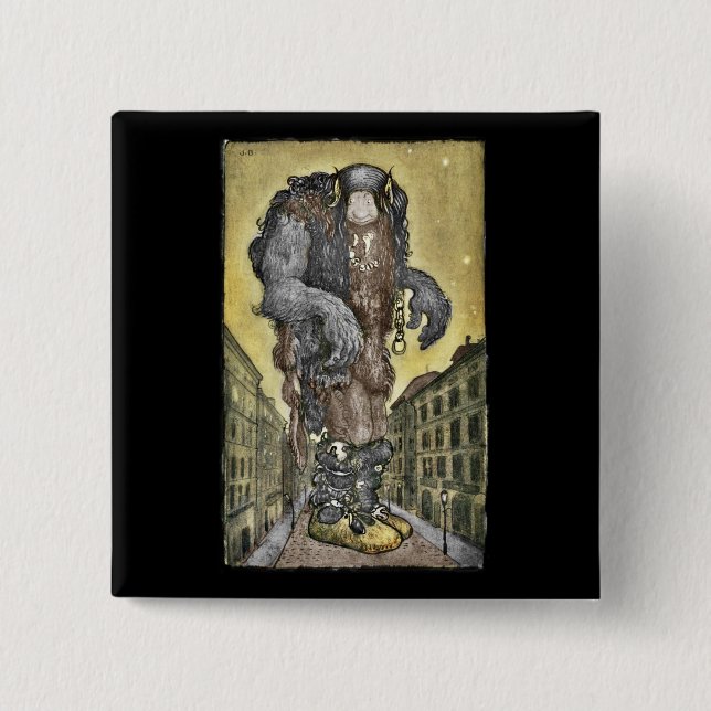 Bóton Quadrado 5.08cm Um Troll na cidade (Frente)