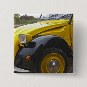 Bóton Quadrado 5.08cm Um velho Citroen 2CV 2 CV preto e amarelo,