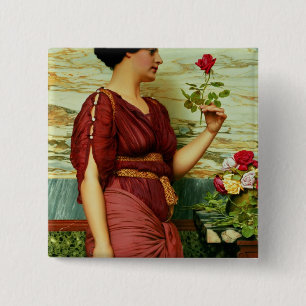 Bóton Quadrado 5.08cm Um vermelho, rosa vermelha
