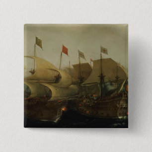 Bóton Quadrado 5.08cm Uma ação do mar, possivelmente a batalha de Cadi