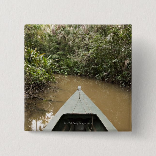 Bóton Quadrado 5.08cm Uma canoa de madeira feita da árvore de Eucylptus (Frente)
