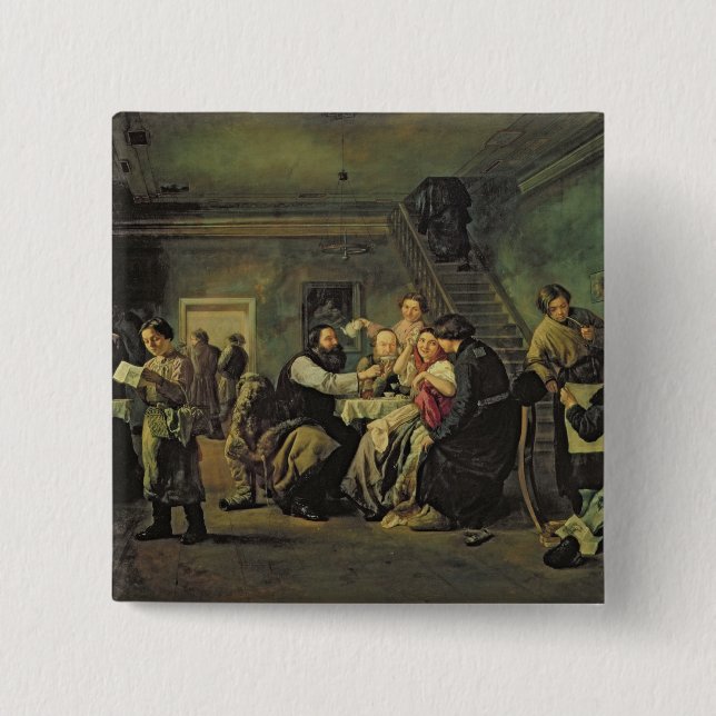 Bóton Quadrado 5.08cm Uma casa comendo, 1859 (Frente)