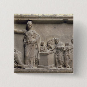 Bóton Quadrado 5.08cm Uma família que sacrifica um touro a Asclepius