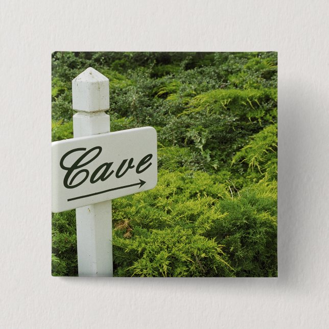 Bóton Quadrado 5.08cm Uma placa apontando para a adega (Cave) (Frente)