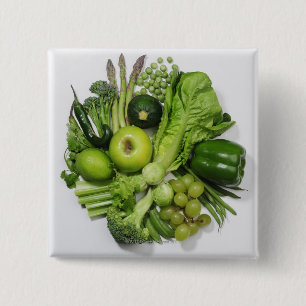Bóton Quadrado 5.08cm Uma seleção de frutas & de vegetais verdes