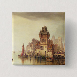 Bóton Quadrado 5.08cm Uma vista no rio, Dordrecht, 1879 (óleo no canva