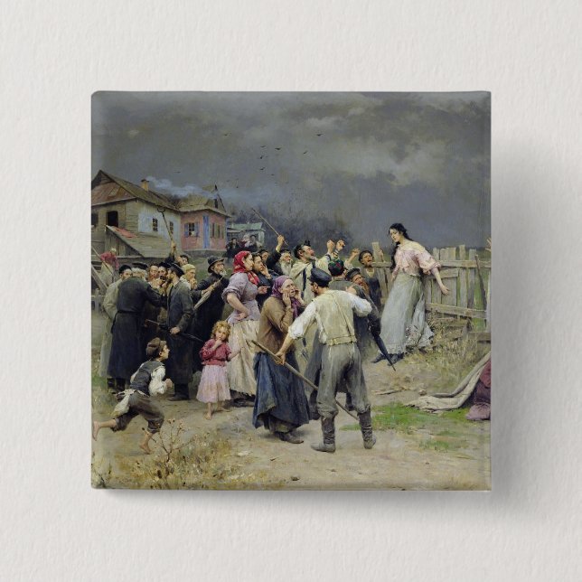 Bóton Quadrado 5.08cm Uma vítima do fanatismo, 1899 (Frente)