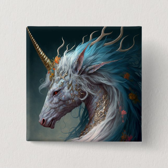 Bóton Quadrado 5.08cm Unicorn Dragon Fantasy Art (Frente)