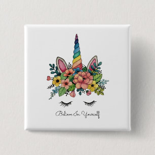 Bóton Quadrado 5.08cm Unicorn Pisca Com Rainbow Horn