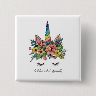 Bóton Quadrado 5.08cm Unicorn Pisca Com Rainbow Horn