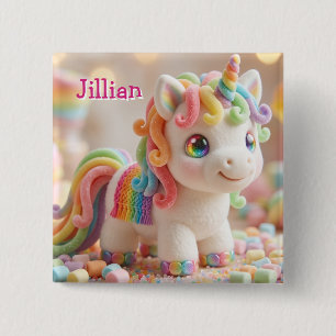 Bóton Quadrado 5.08cm Unicórnio de Marshmallow e Sonho de Doce Pastel