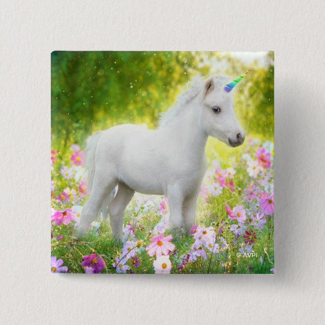 Bóton Quadrado 5.08cm Unicórnio Pônei Branco (Frente)