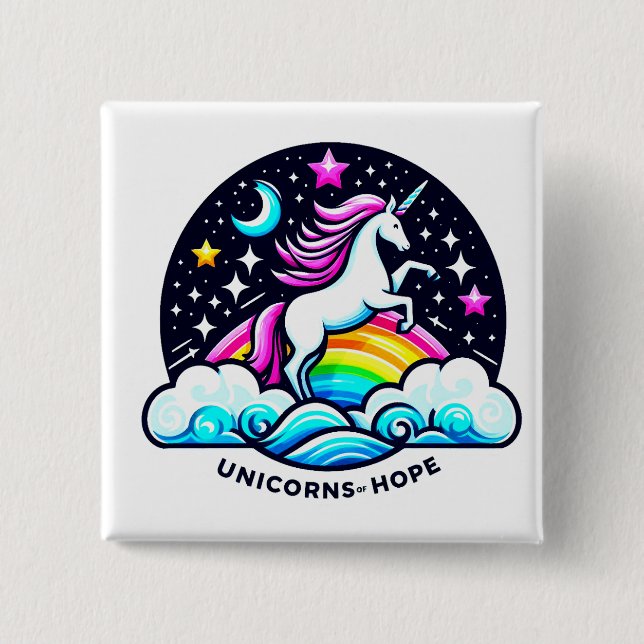 Bóton Quadrado 5.08cm Unicórnios da Esperança (Frente)