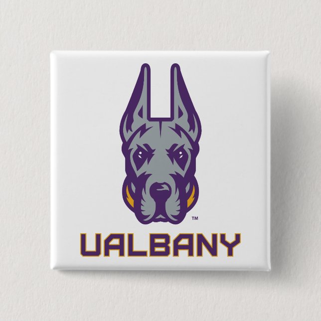 Bóton Quadrado 5.08cm Universidade de Albany Great Danes (Frente)