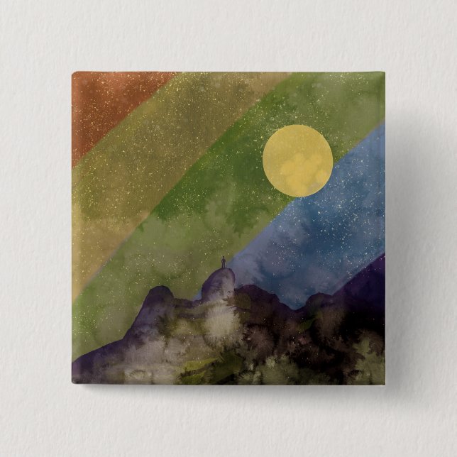 Bóton Quadrado 5.08cm Universo arco-íris (Frente)