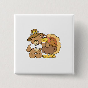 Bóton Quadrado 5.08cm urso de pelúcia com desenho de peru de ação de gra