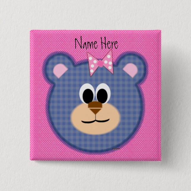 Bóton Quadrado 5.08cm Urso de ursinho Checkered (Frente)