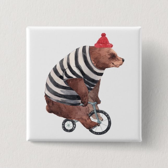 Bóton Quadrado 5.08cm Urso do divertimento da bicicleta (Frente)
