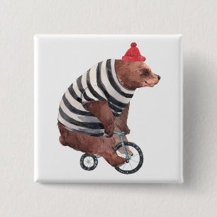 Bóton Quadrado 5.08cm Urso do divertimento da bicicleta