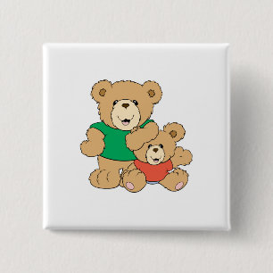 Bóton Quadrado 5.08cm Urso pai e Bebê