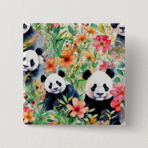 Bóton Quadrado 5.08cm Urso Panda de Aquarela
