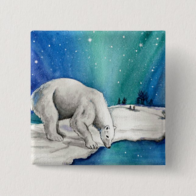 Bóton Quadrado 5.08cm Urso Polar Aurora (Frente)