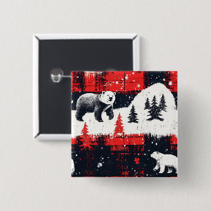 Bóton Quadrado 5.08cm Urso Polar das Xadrezes de Buffalo Vermelho