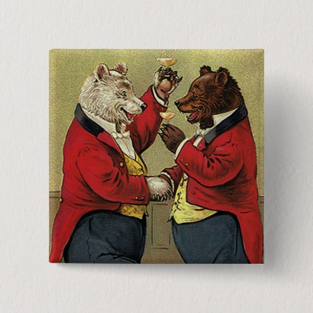 Bóton Quadrado 5.08cm Ursos Felizes Dançantes Vitorianos Antigos (Frente)