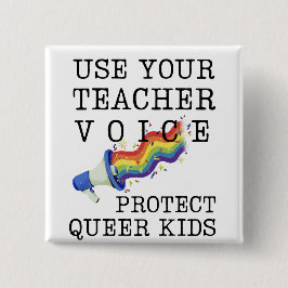 Bóton Quadrado 5.08cm Use a voz do seu professor: Proteja as Crianças Fi
