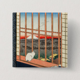 Bóton Quadrado 5.08cm Utagawa Hiroshige - Campos de arroz Asakusa