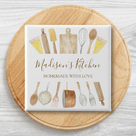 Bóton Quadrado 5.08cm Utensílios de Cozinha Personalizados com Aquarela