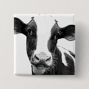 Bóton Quadrado 5.08cm Vaca de leiteria - vitela preto e branco da