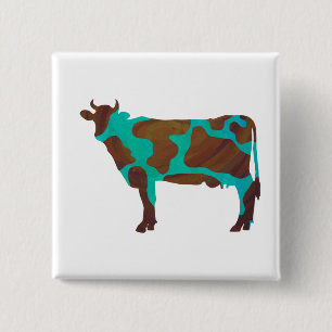 Bóton Quadrado 5.08cm Vaca Marrom e teal Silhouette