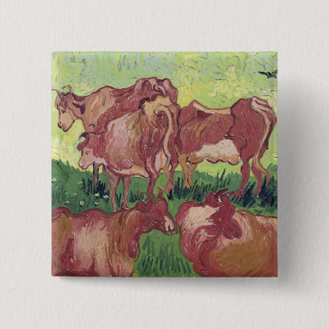 Bóton Quadrado 5.08cm Vacas de Vincent van Gogh |, 1890 (Frente)