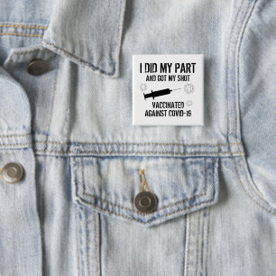 Bóton Quadrado 5.08cm Vacinado Contra O Covid 19 Fiz A Minha Parte Qua