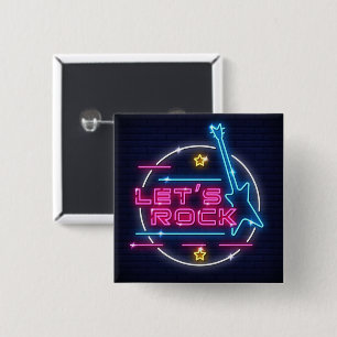 Bóton Quadrado 5.08cm Vamos Rock Retro Neon