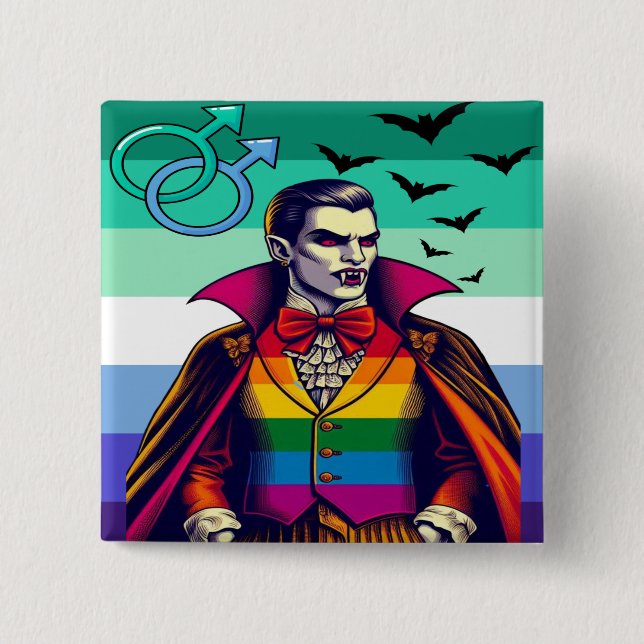 Bóton Quadrado 5.08cm Vampiro De gay No Arco-Íris (Frente)