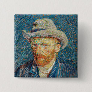 Bóton Quadrado 5.08cm Van Gogh - Autorretrato com um Chapéu de Feltro Ci