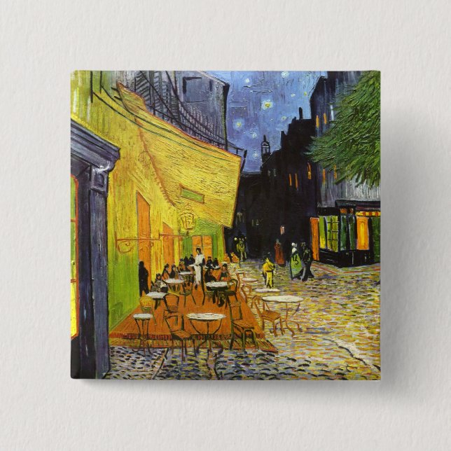 Bóton Quadrado 5.08cm Van Gogh Cafe Terrace à Noite (Frente)