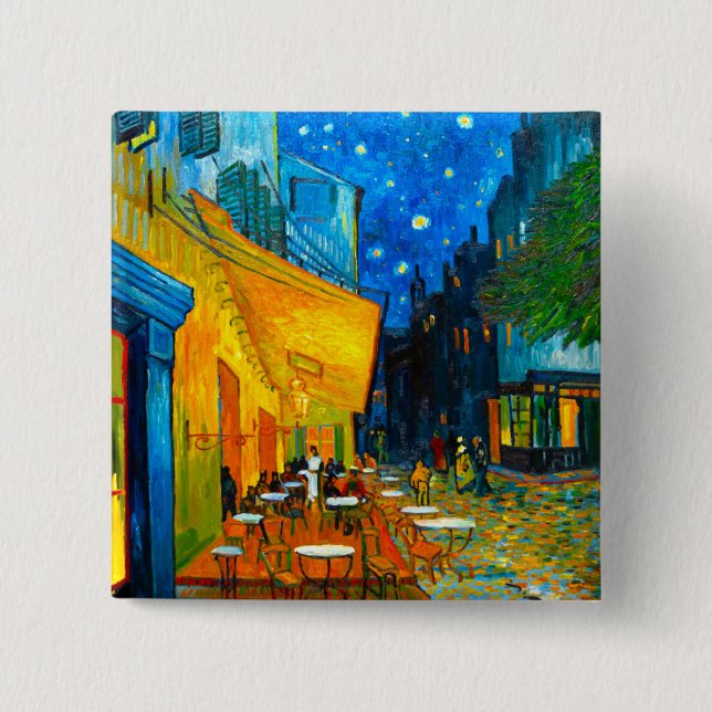 Bóton Quadrado 5.08cm Van Gogh Café Terrace à Noite (Frente)
