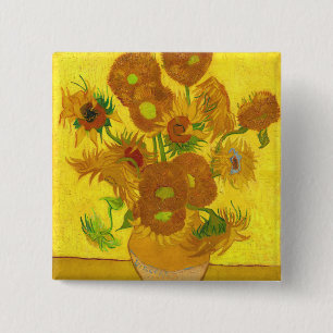 Bóton Quadrado 5.08cm Van Gogh Quinze Girassóis Em Uma Arte Bela Vaso