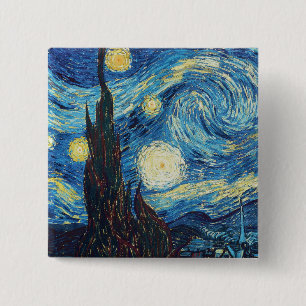 Bóton Quadrado 5.08cm Van Gogh Starry Night Classism Arte